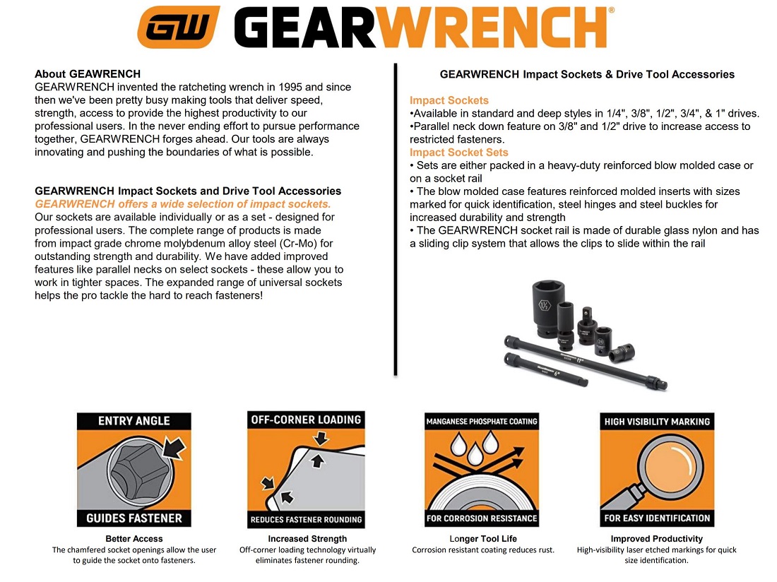 GearWrench 1/2 in. Drive Metric Impact Universal Socket Set (15Piece